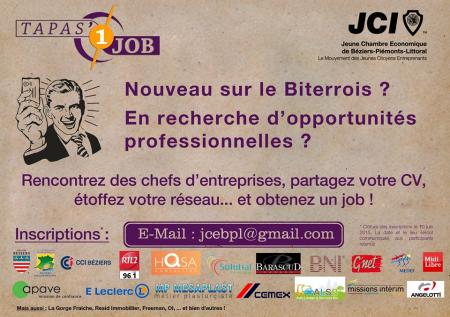 2e édition de Tapas 1 Job, ouverte aux demandeurs d’emploi installés depuis moins de 3 ans sur le Biterrois