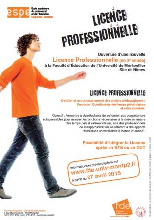 Nouvelle licence pro « Gestion et accompagnement des projets pédagogiques / coordinateur des temps périscolaires et extrascolaires » à Nîmes