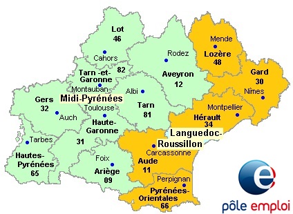 Demandeurs d'emploi inscrits à Pôle emploi en septembre 2016 (départements 11, 30, 34, 48, 66)