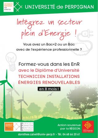 Le DU de technicien en installations d'énergies renouvelables recherche des candidats à Perpignan...