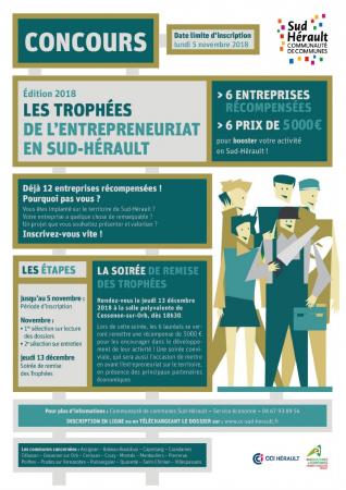 Édition 2018 des Trophées de l'entrepreneuriat en Sud-Hérault : candidature avant le 5 novembre