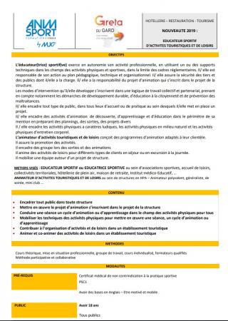 Nouvelle formation biqualifiante « éducateur sportif d'activités touristiques et de loisirs » : réunion d'information à Nîmes le 7 mai 