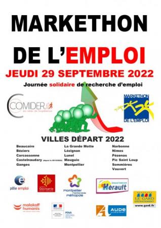 Markethon de l'emploi, 29 septembre 2022 : 16 villes de départ dans l'Aude, le Gard et l'Hérault
