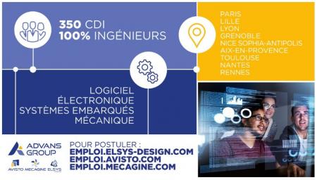 ADVANS Group recrute à Toulouse 30 CDI en ingénierie électronique, logicielle ou mécanique.