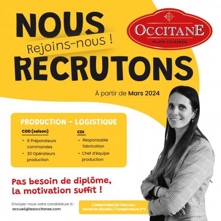 Occitane plats cuisinés recrute près de 40 personnes à partir du mois de mars.