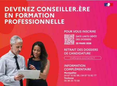 La Région Académique Occitanie recrute des Conseillères et Conseillers en Formation Professionnelle.