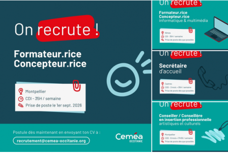 Les CEMÉA Occitanie recrutent des formateurs et un DRH de transition