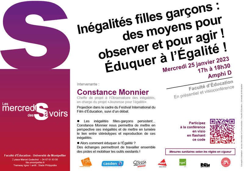 Les Mercredis des Savoirs | Inégalités filles garçons : des moyens pour observer et pour agir !"