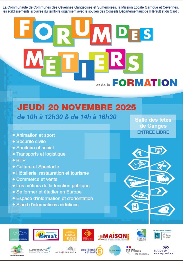 Forum des métiers et de la formation à Ganges - entrée libre