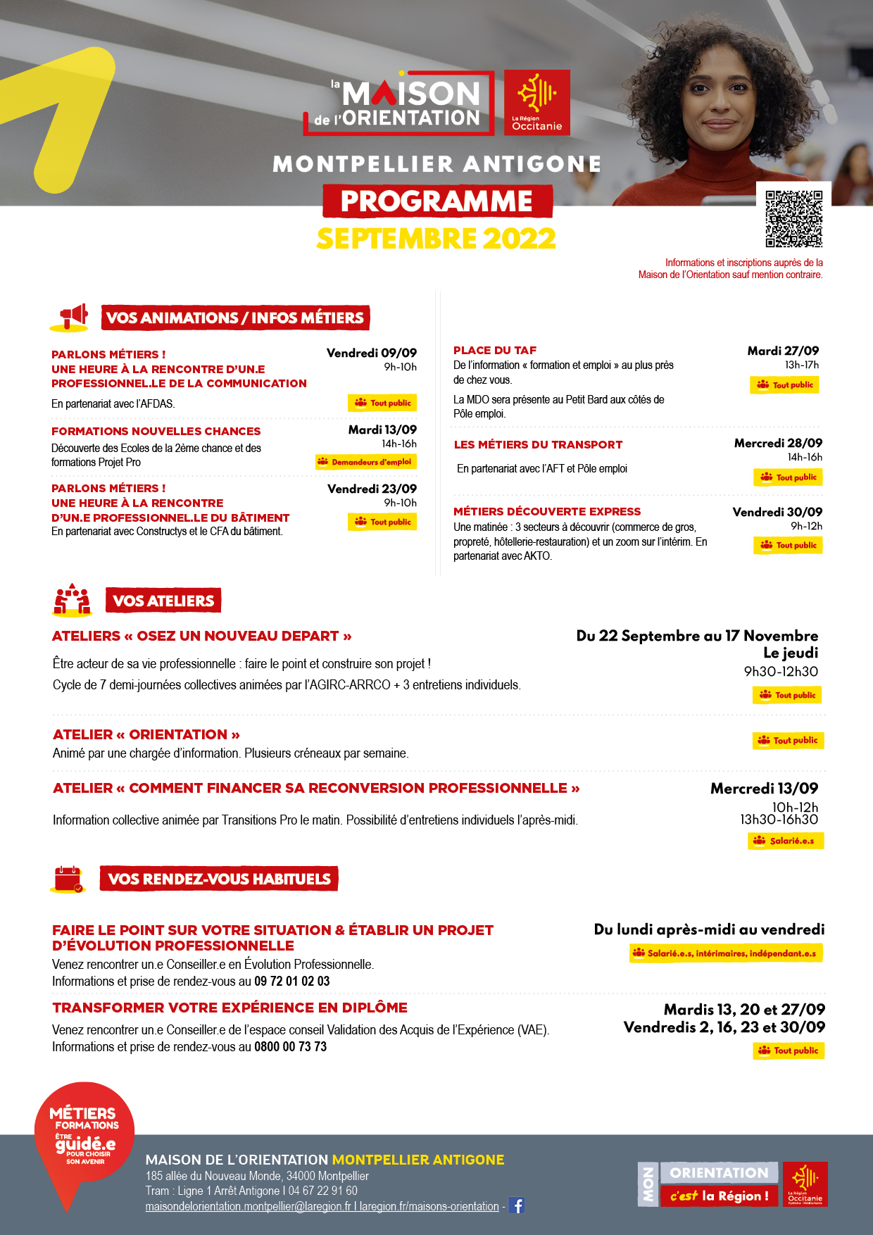 Programme de la Maison de l'Orientation de Montpellier en septembre