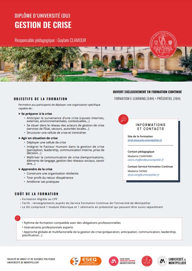 Webinaire d'information | Nouveau DU Gestion de crise